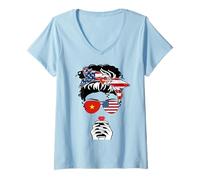 Womens Vietnamese American Coffee Mom Girl Sis Aunt Vietnam US Flag V-Neck T-Shirt