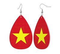 Womens Vietnamese flag Print Leather Earrings Teardrop Dangle Earrings Jewelry Outfits Accessories