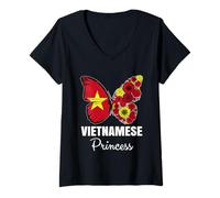 Womens Vietnamese Princess Butterfly Roots Pride Vietnam Heritage V-Neck T-Shirt