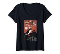 Women's Vik Iceland Puffin Sunset V-Neck T-Shirt