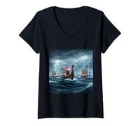 Women's Viking Axolotl Raiding The High Seas V-Neck T-Shirt