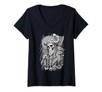 Womens Viking Berserker Skeleton Axe Warrior V-Neck T-Shirt