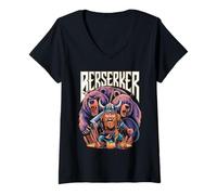 Womens Viking Berserker Warrior Half-Bear Design V-Neck T-Shirt