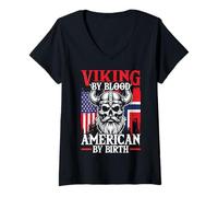 Womens Viking Blood American by Birth Norway Pride V-Neck T-Shirt