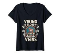 Womens Viking Blood Runs Through My Veins Norse Mythology Valhalla V-Neck T-Shirt