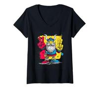 Women's Viking Double Peace Graffiti Pop Character Graphic Art Sign V-Neck T-Shirt