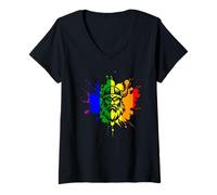 Womens Viking Gay Lesbian LGBTQ Ally Rainbow Nordic Vikings Norse V-Neck T-Shirt