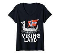 Women's Viking Land Norway Flag Longship Viking V-Neck T-Shirt