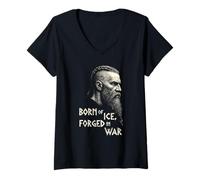 Womens Viking Norse Warrior Born of Ice Forged in War V-Neck T-Shirt