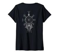Womens Viking Symbols Print On Back - Aegishjalmur Vegvisir Valknut V-Neck T-Shirt