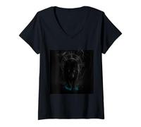 Womens Viking T-Shirt Odins Wolves Geri & Freki Runes Wolf V-Neck T-Shirt