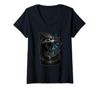 Womens Viking T-Shirt Odins Wolves Geri & Freki Runes Wolf V-Neck T-Shirt