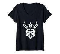 Women's Viking Warrior Head Illustration | Norse Viking Helmet V-Neck T-Shirt