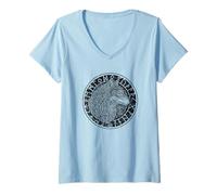 Womens Viking Wolf Compass Spirit Animal Norse Symbols Runes V-Neck T-Shirt