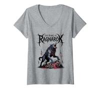 Womens Viking Wolf Fenrir Norse Mythology The Howl of Ragnarok V-Neck T-Shirt