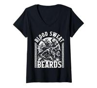 Womens Vikings Blood Sweat Beards Bearded Vikings Battle Norse Myth V-Neck T-Shirt