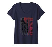 Womens Vikings Lovers Norse Viking Axe American Flag Til Valhalla V-Neck T-Shirt