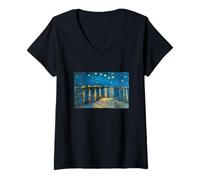 Women's Vincent Van Gogh Starry Night Over The Rhone V-Neck T-Shirt