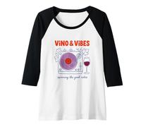 Womens Vino and Vibes Wine Drinker Music Lover Vineyard Tour Raglan Baseball Tee