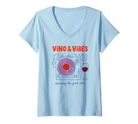 Women's Vino and Vibes Wine Drinker Music Lover Vineyard Tour V-Neck T-Shirt