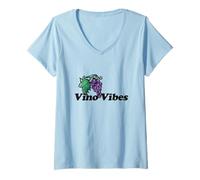 Women's Vino Vibes Wine Drinker Illustration V-Neck T-Shirt