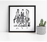 Women's Vintage 1920's Fashion Illustration Stunning Framed Wall Art Picture Print Square - 35cm wide x 35cm high - Black Frame