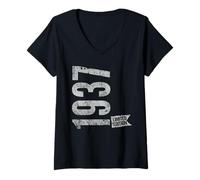 Women's Vintage 1937 Limited Edition Born in 1937 89th B-Day Retro V-Neck T-Shirt