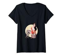 Womens Vintage 1940's Pin-up Girl Sexy Classic Retro American Art V-Neck T-Shirt