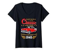 Womens Vintage 1945 Birthday Classic Car for Legends Born in 1945 V-Neck T-Shirt