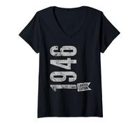 Women's Vintage 1946 Limited Edition Born in 1946 80th B-Day Retro V-Neck T-Shirt