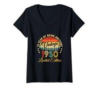 Womens Vintage 1950 Limited Edition 75 Year Old 75Th Birthday V-Neck T-Shirt