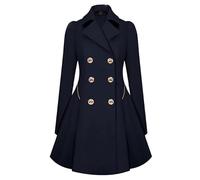 Women's Vintage 1950s Retro Statement Military Swing Trench Coat Jacket Ladies Winter Double Breasted Coat Single Long Windbreaker Coat Slim Fit Jackets (Black1,M)