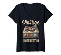 Women's Vintage 1970 Limited Edition Vinyl Record Player Retro V-Neck T-Shirt