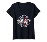 Women's Vintage 1974 Flag Stamp 52nd Birthday 52 Year Old V-Neck T-Shirt