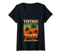 Womens Vintage 2005 Limited Edition 20 Year Old Birthday Retro Palm V-Neck T-Shirt
