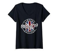 Women's Vintage 2019 Flag Stamp 7th Birthday 7 Year Old V-Neck T-Shirt