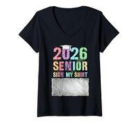 Womens Vintage 2026 Senior Sign My Shirt Rule We Run School Final V-Neck T-Shirt
