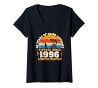 Womens Vintage 30th Birthday 30-Year-Old Fishing Lovers Born 1996 V-Neck T-Shirt