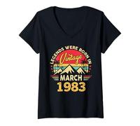 Womens Vintage 42nd Birthday Legends Were Born In March 1983 V-Neck T-Shirt