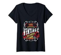 Womens Vintage 44 Birthday Decoration Men Women 44yr 1981 44th Bday V-Neck T-Shirt