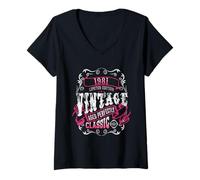 Womens Vintage 44 Birthday Decoration Men Women 44yr 1981 44th Bday V-Neck T-Shirt