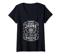 Women's Vintage 45th Birthday Legends were Born in June 1981 V-Neck T-Shirt