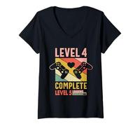 Womens Vintage 4th Year Wedding Anniversary Funny Level 4 Complete V-Neck T-Shirt
