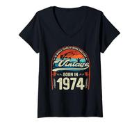 Womens Vintage 52nd Birthday 52 Year-Old Fishing Lovers Born 1974 V-Neck T-Shirt