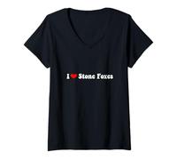 Womens Vintage 70s I Love Stone Foxes V-Neck T-Shirt