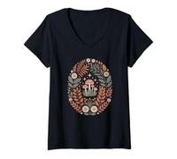 Women's Vintage 70s Retro Mushroom Hippie Boho Aesthetic V-Neck T-Shirt