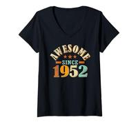 Womens Vintage 73rd Birthday Awesome Since 1952 V-Neck T-Shirt