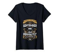 Womens Vintage 74th Birthday Legends Were Born In September 1951 V-Neck T-Shirt