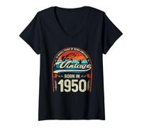 Womens Vintage 76th Birthday 76 Year-Old Fishing Lovers Born 1950 V-Neck T-Shirt