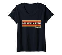 Womens Vintage 80s Bethnal Green England Retro Graphic V-Neck T-Shirt